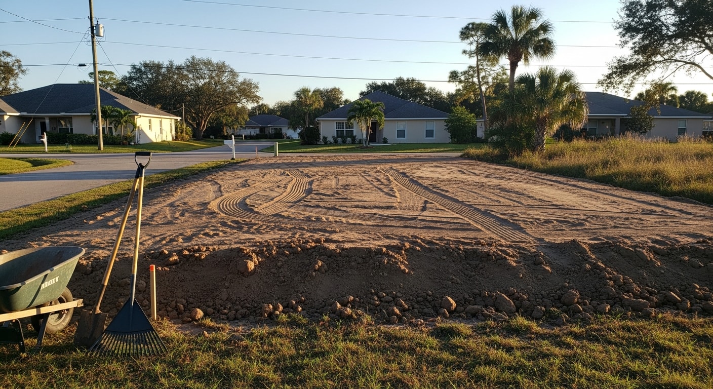 Graded and prepared landscape site ready for sod