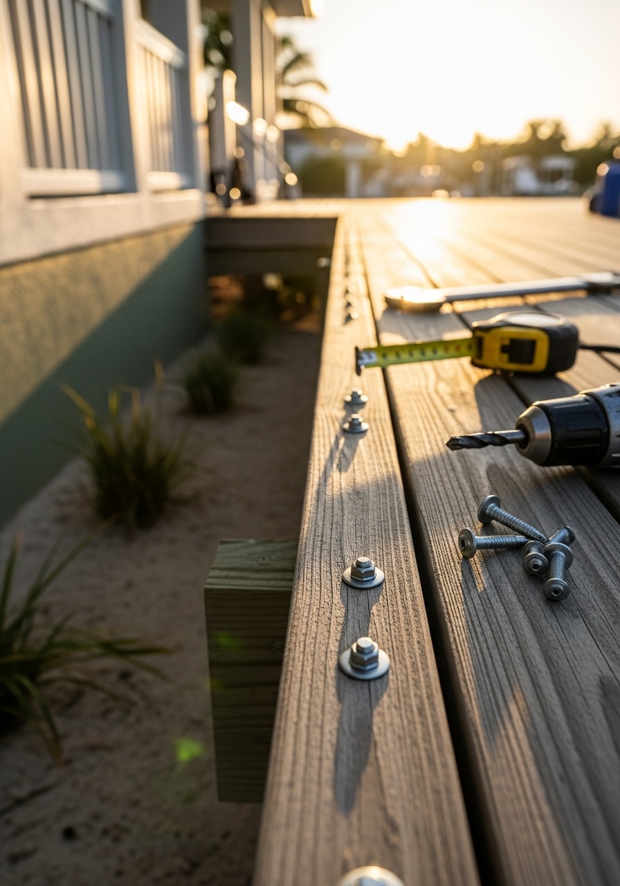 Close-up of a contractor working on waterfront home maintenance or upgrades in Cape Coral.
