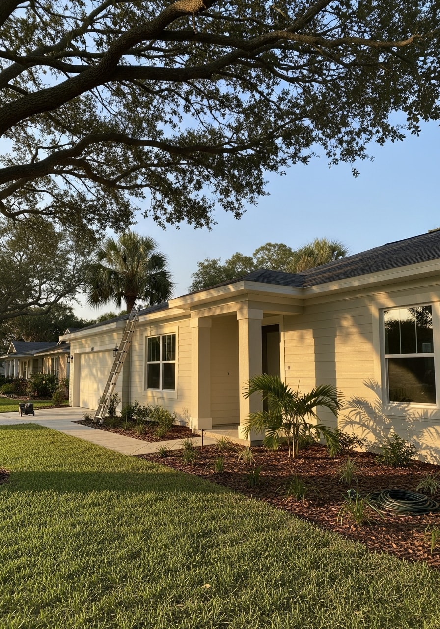 Portrait-style image of a contractor standing in front of a completed Fort Myers home renovation or repair.