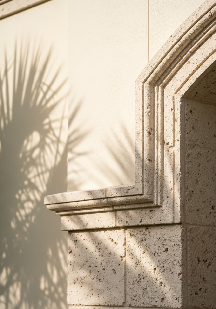 Close-up of high-end exterior finishes or architectural details on a Naples luxury property.